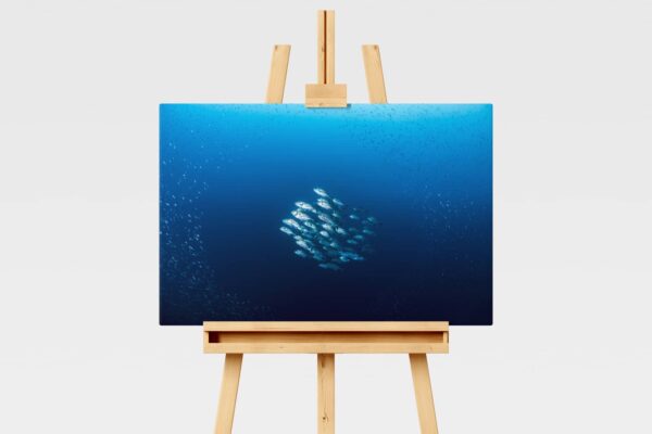 Underwater print of a school of fish in Raja Ampat, Indonesia